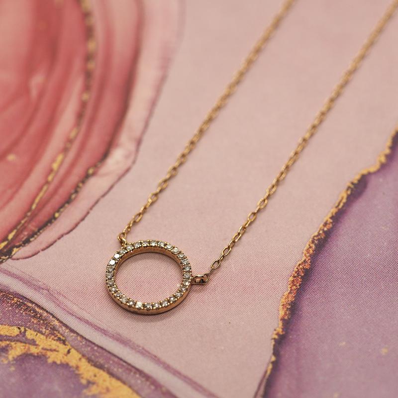 Yellow Gold Diamond Circle Pendant on a 22"-24" Chain 3