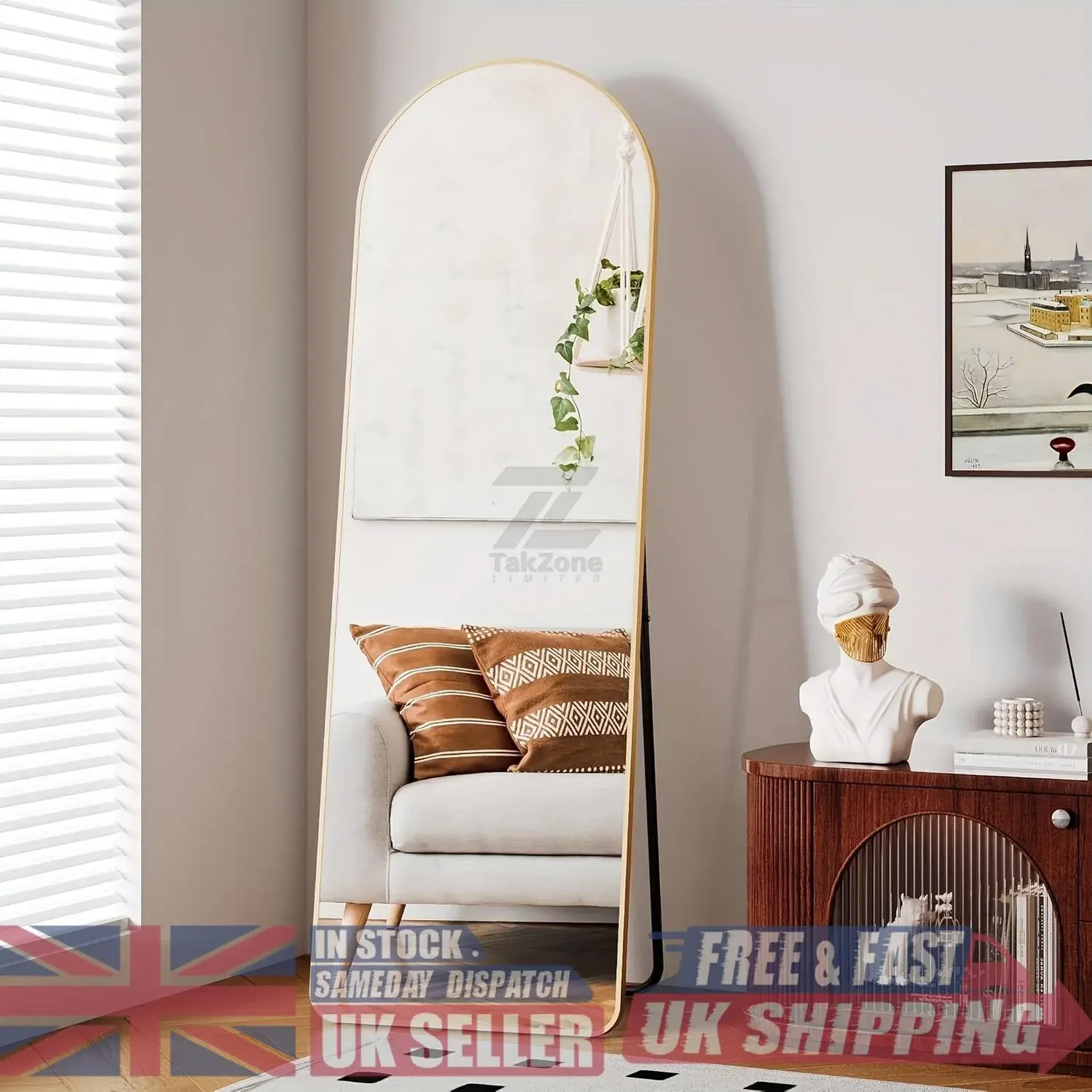 [UK SELLER] Arched Full Body Mirror 162 x 53cm with Metal Stand & Aluminum Frame for Living Room, Bedroom, Dressing Room, Bathroom, Hallway [FREE FAST UK SHIPPING]