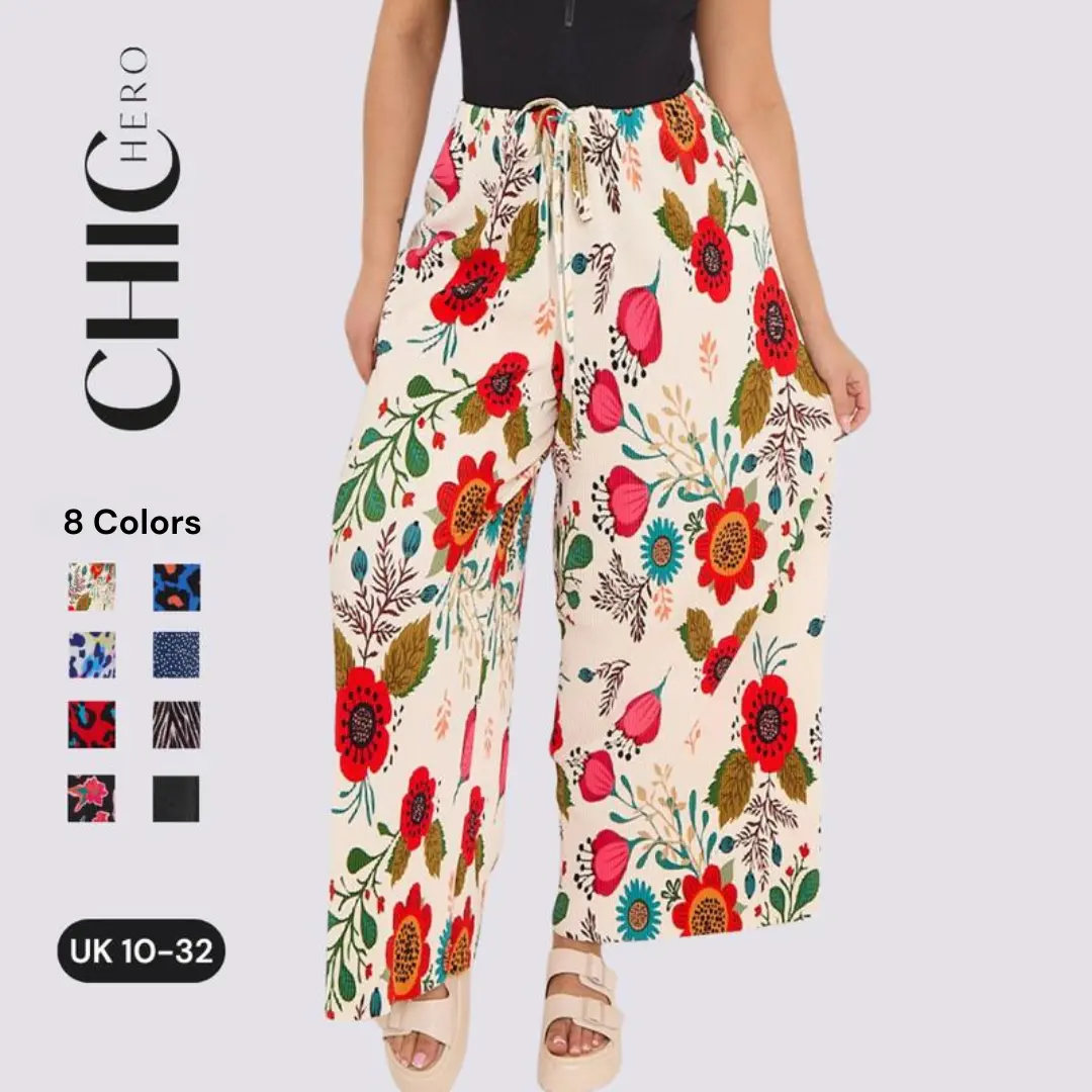 ChicHero Multi Colour Autumn Winter Collection Elastic Waist Comfort Pleated Trousers with Comfortable Fit
