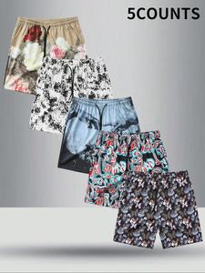 Men's All Over Print Drawstring Waist Shorts, Regular Fit Casual Pocket Beach Shorts, Men's Summer Bottoms for Vacation Holiday