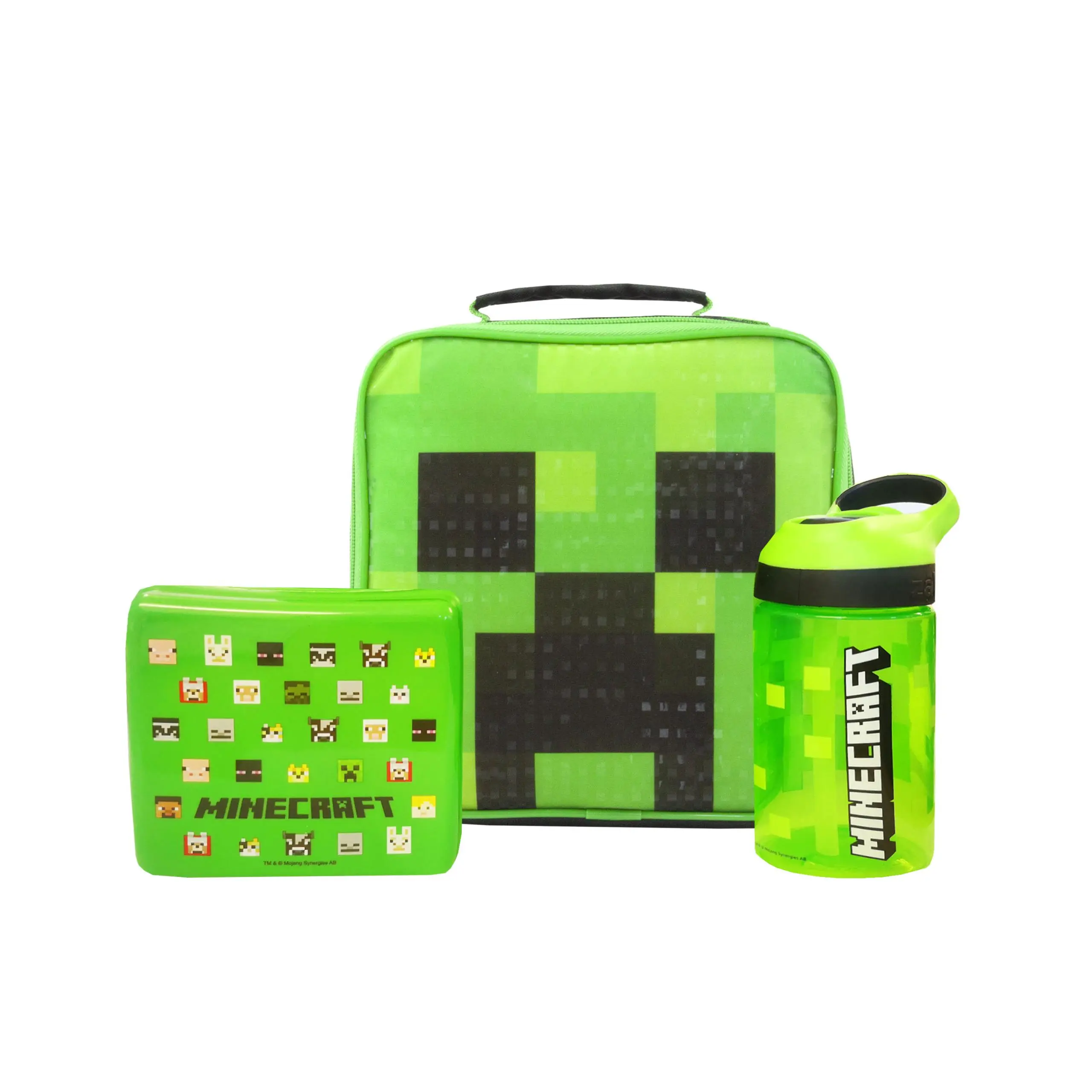 Vanilla Underground x Minecraft Boys Green Creeper Lunch Bag Bottle and Snack Pot (One Size)