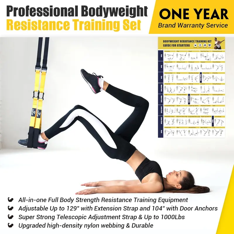 Suspension Trainer, Sling Trainer Set with Door Anchor for a Full Body Workout, Adjustable Sling Trainer for Home with Large Handle Door Anchor Attachment Carry Bag, Exercise Instructions for Homegym 1
