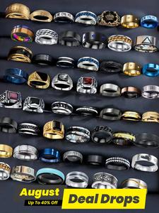 Punk Style Rhinestone Decor Fashion Stacking Rings Set, Trendy Hip Hop Elegant Fashion Rings, Fashionable Jewelry Accessories for Party & Daily Clothing Decor for Boy, Birthday Gift