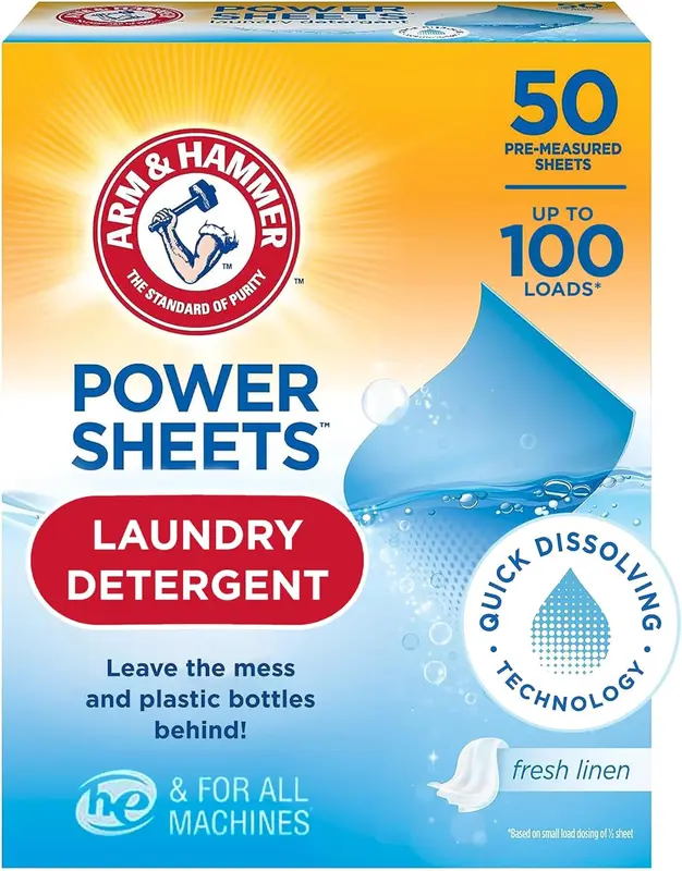 Power Sheets Laundry Detergent, Fresh Linen Laundry Sheets 50ct, up to 100 Small Loads 0