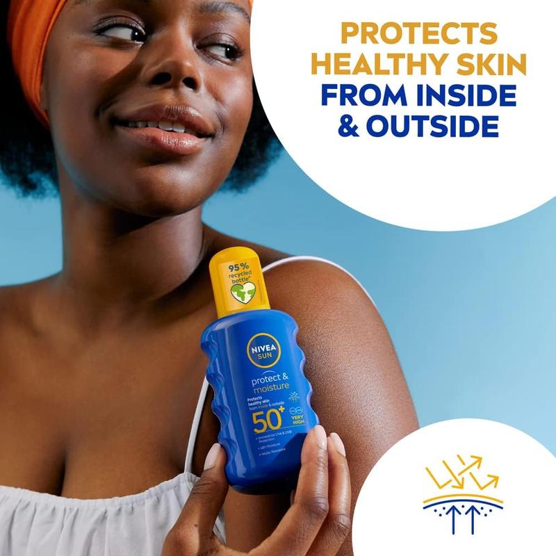 Product Introduction of NIVEA SUN Protect & Moisture Sun Spray SPF 50+ (200ml), Moisturising Suncream Spray with Vitamin C and Hyaluron, Immediate UVA/UVB Protection, Fast-Absorbing No White Cast Formula Body Care Sunscreen 9