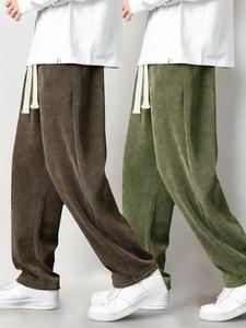 Men's Solid Drawstring Waist Corduroy Pants, Casual Comfy Straight Leg Trousers for Fall & Winter, Men's Bottoms for Daily Wear