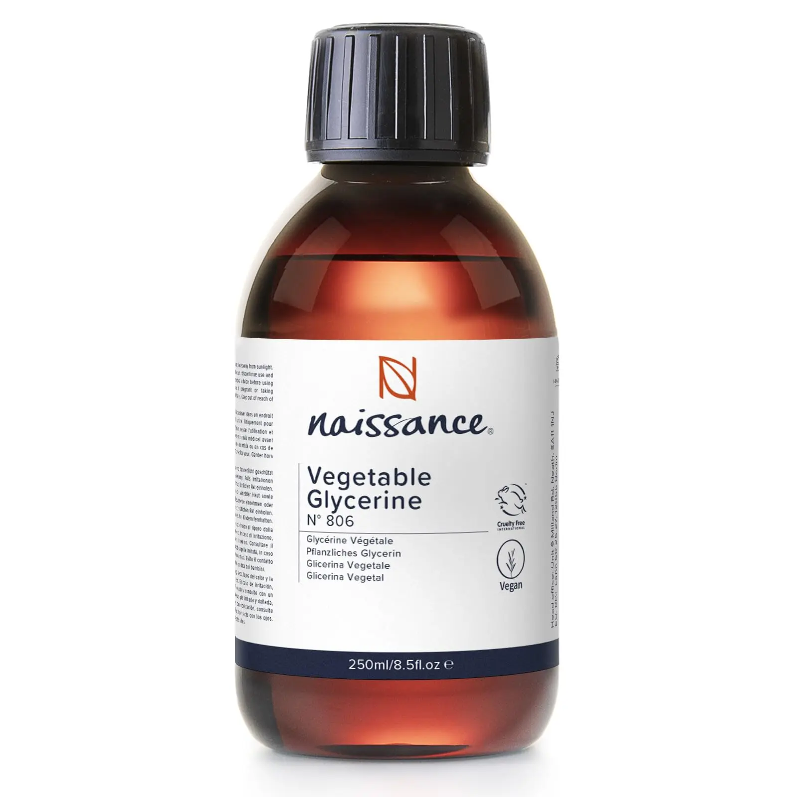 Naissance Vegetable Glycerine (Glycerol) Liquid (no. 806) 250ml - 100% Pure & Natural Glycerin, Premium EP/BP/USP Pharmaceutical Grade, Natural Humectant, Fragrance Free