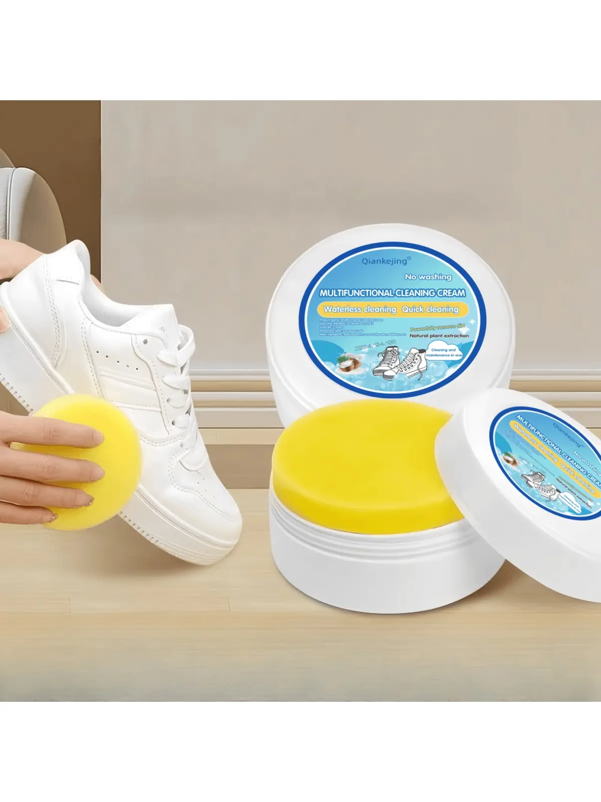 Multi-Purpose Cleansing & Stain Remover, Shoe Cleansing Cream, Multi-Purpose Cleansing Cream, White Shoe Cleaner With Sponge, White Shoe Cleaner, Shoe Stain Removal Solid Balm