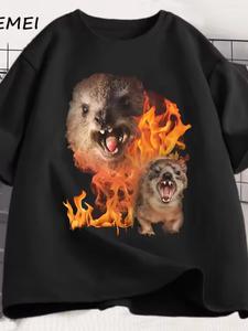 Men's Regular Fit Wolf Print Round Neck Tee, Casual Short Sleeve Crew Neck T-Shirt for Summer, Fashion Men's Top for Daily Wear, Tropical