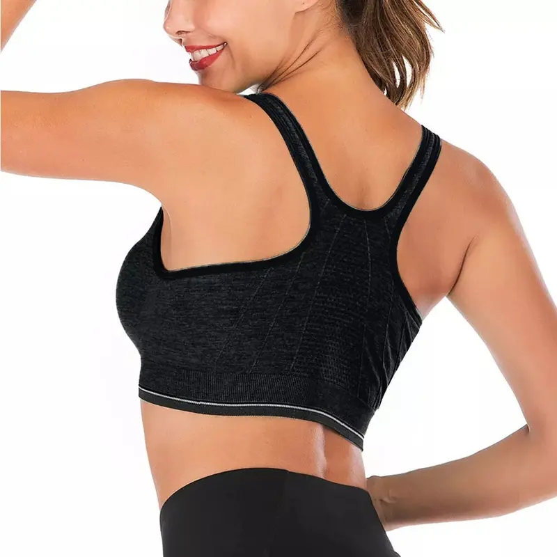Women's Front Zip Padded Sports Bra – Push-Up Yoga Cami Vest for Support & Exercise 1