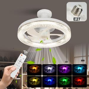 E27 Ceiling Fan Light with Remote Control, RGB Color Changing Ceiling Fan Light, Timing Function Fan Light for Bedroom, Living Room, Office, Kitchen, Lamp, Decorative, Home, Indoor Decorative Light