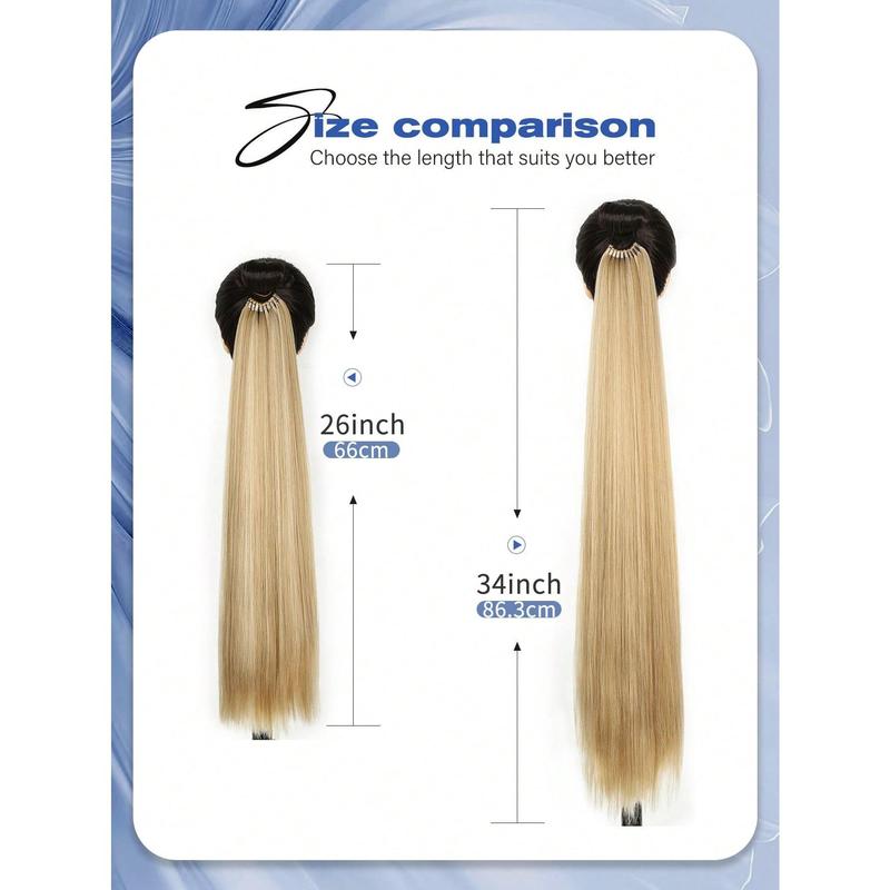 26 Inch/34 Inch Ponytail Extensions, Versatile Elastic Band Black Brown Gold Burgundy Ponytail Heat Resistant Extension For Women, Long Straight DIY Wrap Around Ponytail Soft Natural Synthetic Pony Tails For Christmas New Year Carnival Music Festival 4