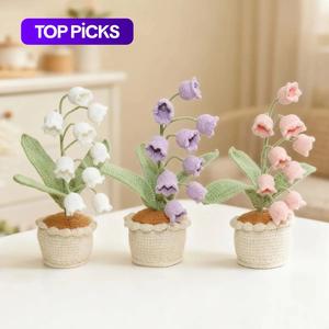 1 Count Cute Handmade Knitted Crochet Lily of the Valley Potted Decor – Desktop & Home Decoration for Living Room and Bedroom, Christmas,Teacher’s Day, Holidays, Chinese New Year, Birthdays Surprise Gift, Artificial Potted Flower