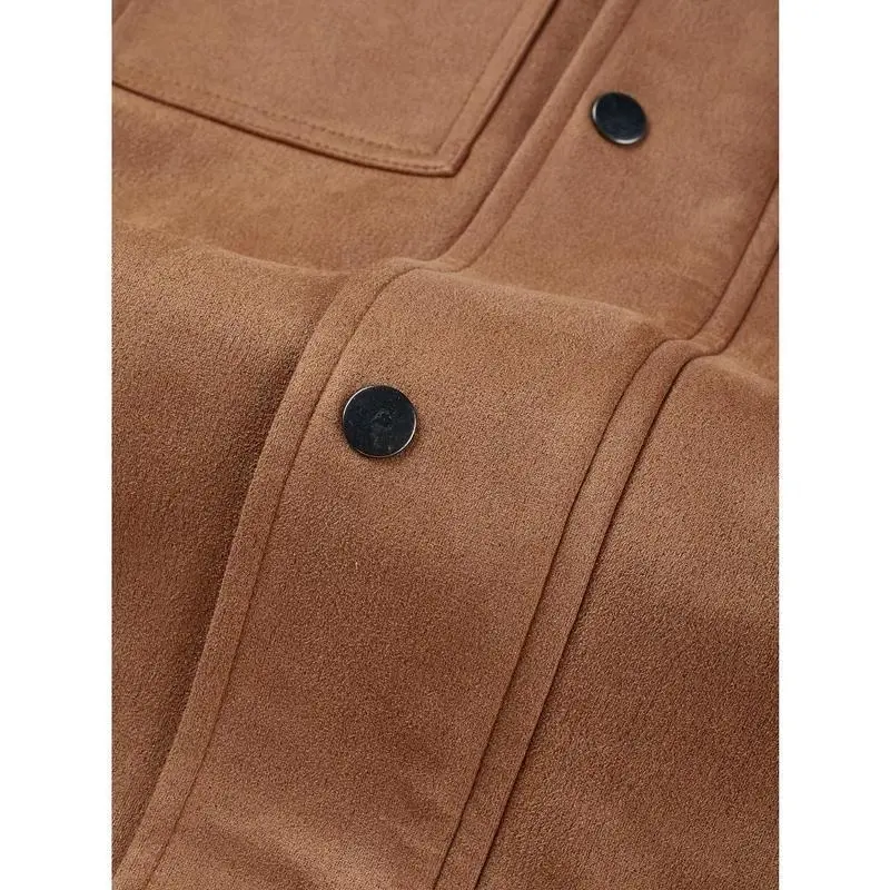 Men's Vintage-Inspired Lightweight Jacket with Pockets - Casual Button-Up, Long Sleeve Outerwear for Fall/Winter Menswear Coats Tops Beige Collar Collared Brown Plain 8
