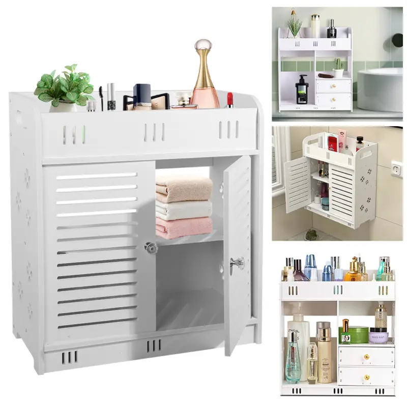 White Bathroom Wall Mounted Cabinet Storage 2 Door Cupboard Shelves Vanity Unit 1
