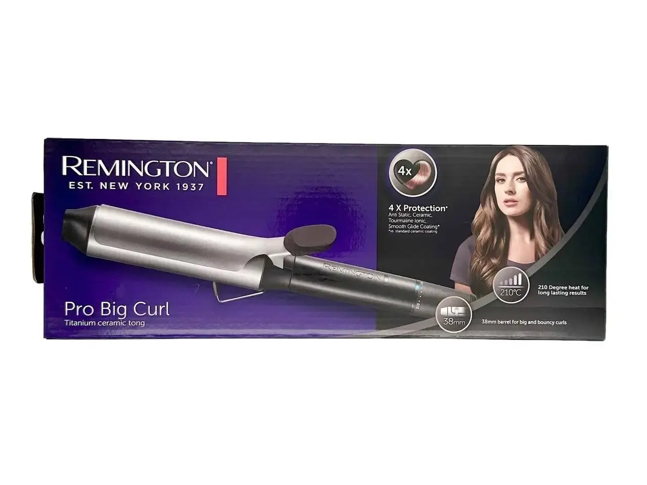 [50% Off] Remington Pro Big Curl Ceramic Coated Curling Tong with Clip - 38mm Barrel Wand for Big Bouncy Curls, 8 Settings 140-210°C, Fast 30 Second Heat Up, Worldwide Voltage, CI5538 - Comfort Smooth