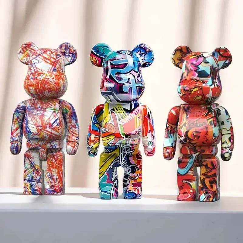 27cm/10Inches Graffiti Bear Figurine – Abstract Animal Sculpture, Resin Money Jar, Modern Home & Office Decor