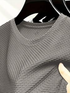 Men's Regular Fit Solid Jacquard Short Sleeve Tee, Casual Comfy Breathable T-shirt for Summer, Men's Top for Daily Wear