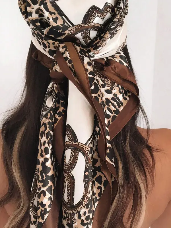 1pc Leopard Print Chain & Floral Pattern Bandana Top For Women Outdoor Use In Summer Bandana,Hair Band,Head Band Ideal For Dressing Up Your Look 1