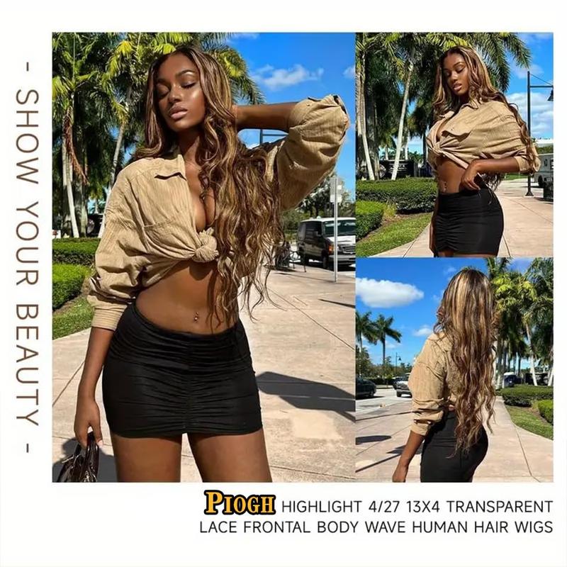 Wigs for you30 Inch Honey Blonde Ombre Lace Front Wig Human Hair Highlight Body Wave Lace Front Wigs Human Hair Pre Plucked 180 Density Glueless 13X4 HD Lace Frontal Wig for Women 4/27 Colored 5