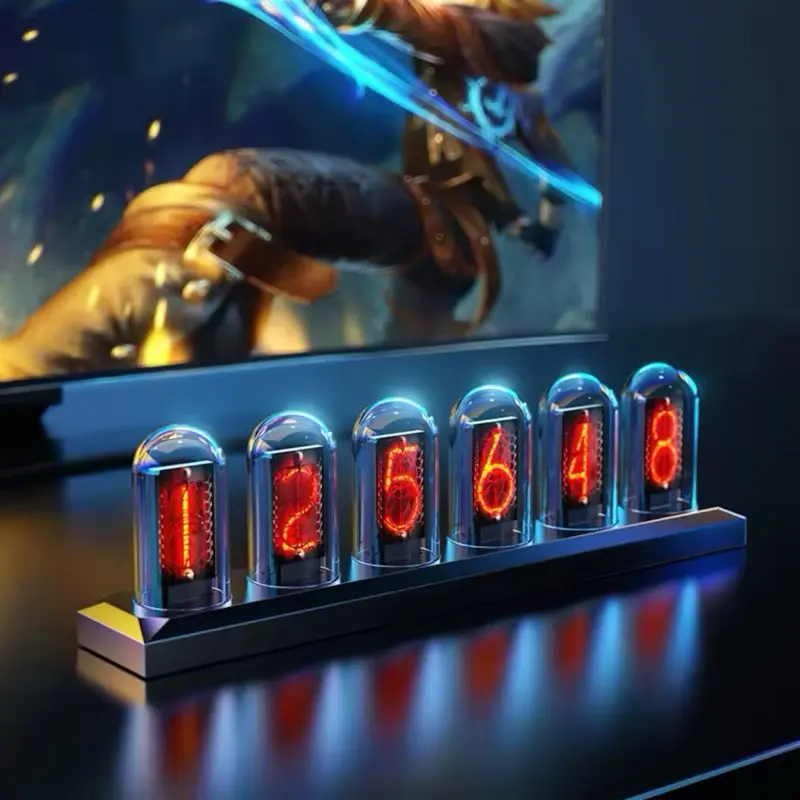 RGB Nixie Tube Clock LED Glows IPS Color Screen DIY Analog Digital Clock Desk - Perfect for Home Decor