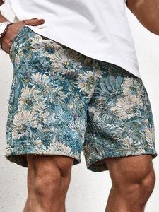 Men's Floral Print Embroidery Shorts, Loose Casual Comfy Breathable Shorts for Summer, Men's Bottoms for Daily Wear