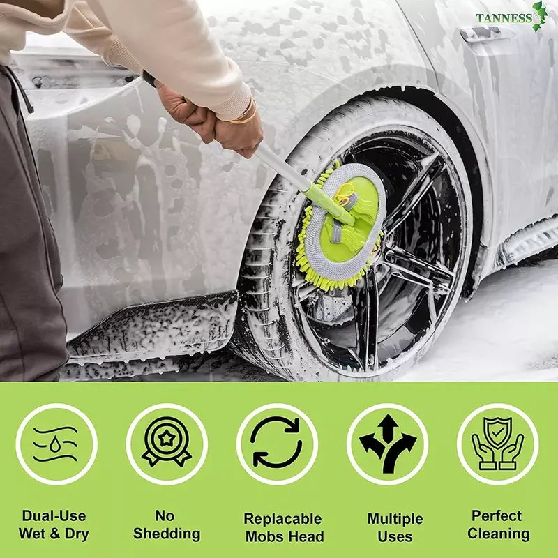 Telescopic Car Cleaning Brush Microfiber Mop Wash Kit Scratch 2x Mittens 2