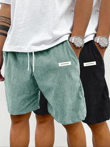 Men's Letter Print Corduroy Shorts, Casual Loose Fit Shorts for Summer, Breathable Comfy Men's Bottoms for Daily Wear