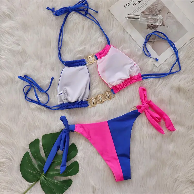 2025 New Crystal Diamond Bikini European and American Sexy Patchwork Bandage Women's Split Swimsuit Summer Vacation Beach Holiday Swimwear 4