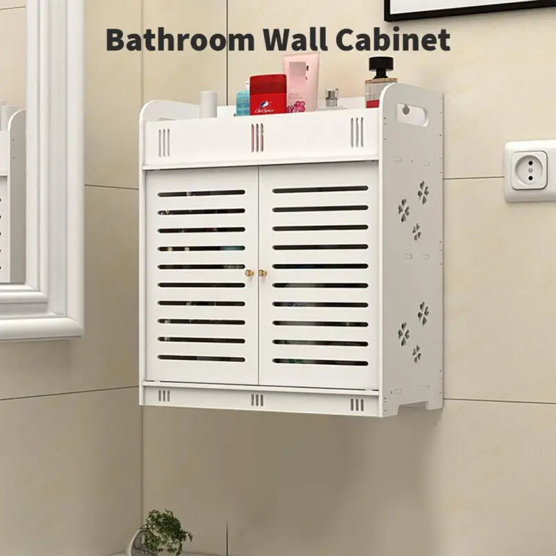 White Bathroom Wall Mounted Cabinet Storage 2 Door Cupboard Shelves Vanity Unit 3