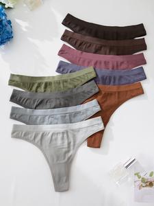 Women's Solid Color Seamless Thong, Soft Comfy Breathable Panty for Daily Wear, Ladies Underwear for All Seasons