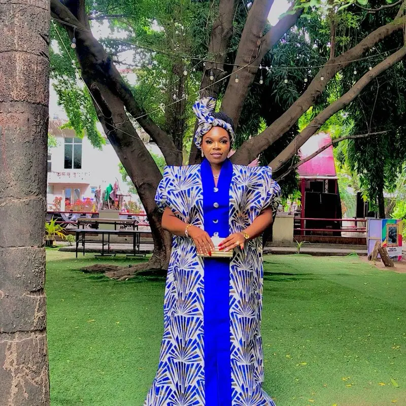 Luxury blue brocade boubou, owanbe dress, party dress 0