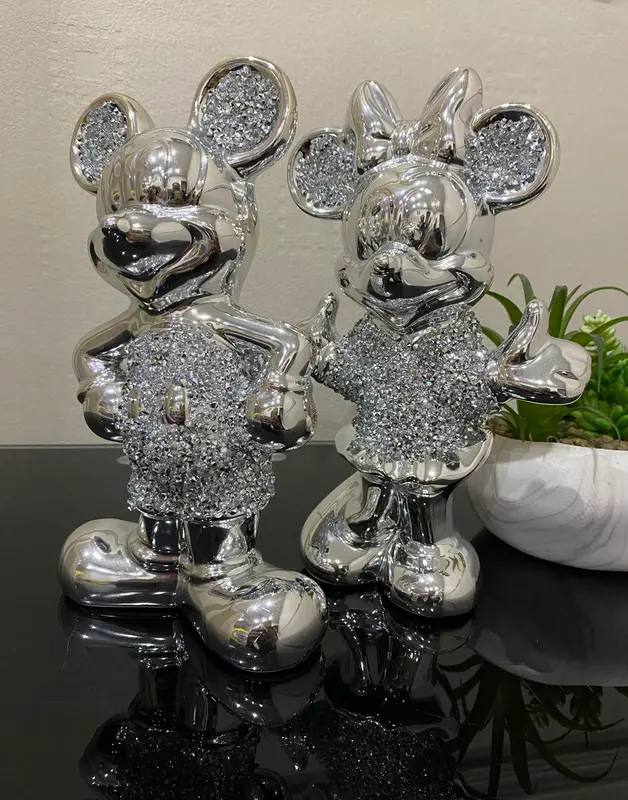 Set Of 2 Bling Ornament Free Standing Silver Crushed Crystal Diamond Best For Gifts Decor Ceramic Reflective Figurine 1