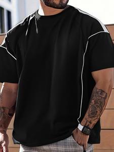Men's Contrast Trim Raglan Sleeve Tee, Loose Casual Breathable Round Neck Short Sleeve T-shirt for Summer, Fashion Men's Top for Daily Wear, Tropical