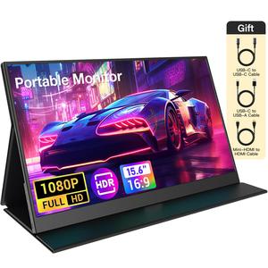 Portable Monitor, FHD 1080P Portable Laptop Monitor with PU Leather Cover, Suitable for Expanding Display and Screen Mirroring of PC, MAC, Xbox, Switch, PS5, Portable Gaming Monitor