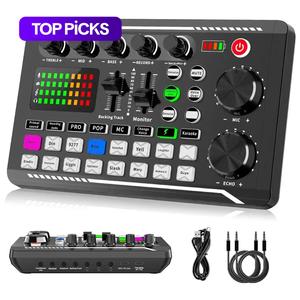F998 Live Sound Card USB Audio Mixer, Podcast Audio Interface with DJ Mixer Effects, Voice Changer with Sound Effects for Karaoke Live Streaming Record Gaming, Music Production, Handheld Sound Card Set, Digital Sound Card, Sounding Kit