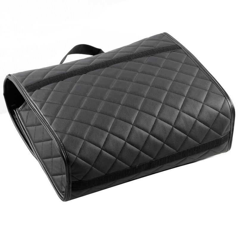 COMPATIBLE WITH CLASSIC MINI - Boot Tidy Organiser Compact Storage Car Trunk Anti Slip Bag Leather Square Quilted Black - Gift Idea 6