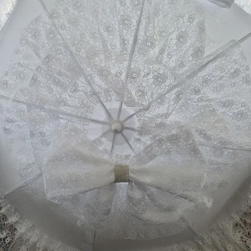Pram/Pushchair Parasol Universal  White lace Frills and Bows 5