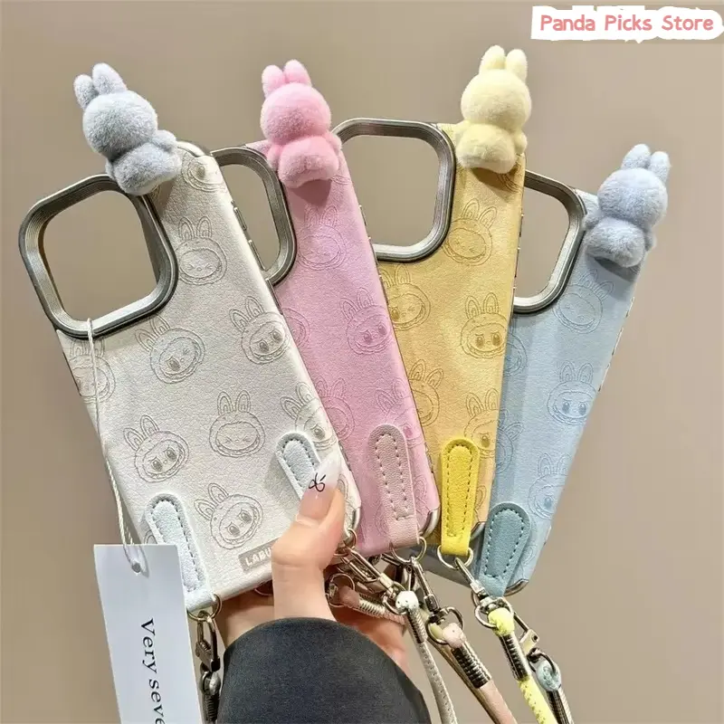 2025 New Ins Cartoon Cute 3d Labubu Handheld Rope Phone 16 Promax Phone Case For iphone 15 14 13 12 11 Pro Max Anti Fall Cover