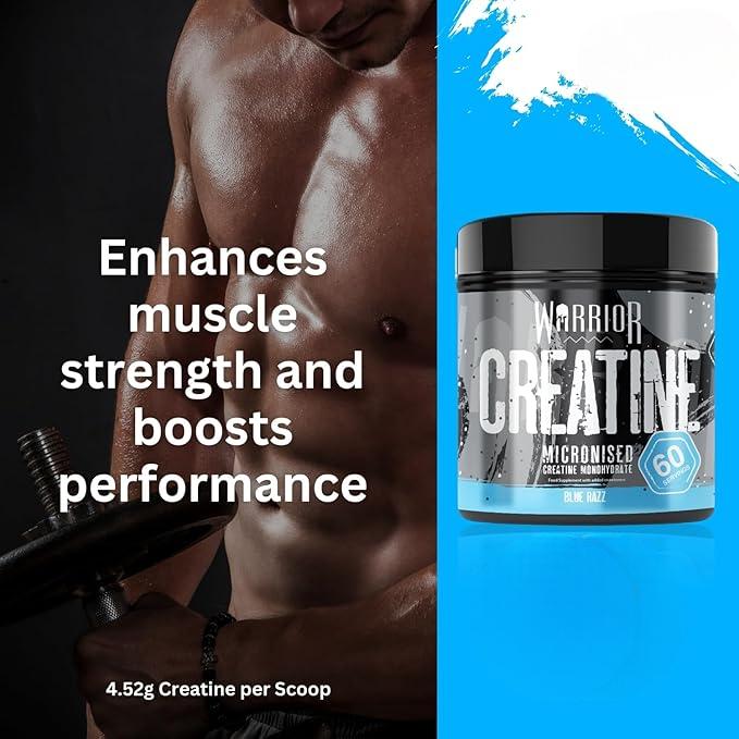 Warrior Creatine Monohydrate Powder – Micronised for Easy Mixing and Consumption – Pure Creatine – Proven to Improve Physical Performance and Recovery, 5 g Servings (Blue Razz, 300 g) Healthcare Vitamin Vitamin 2