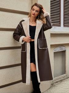Women's Solid Belted Drop Shoulder Faux Fur Jacket, Casual Long Sleeve Lapel Neckline Outerwear for Fall & Winter, Coats for Women, Ladies Clothes for Daily Wear, Jackets for Women