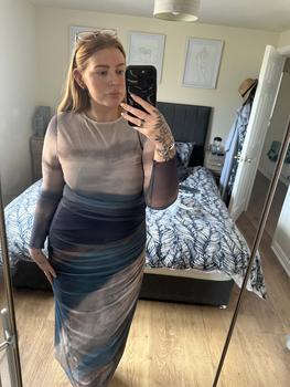 Product Review of Women's All Over Print Ruched Bodycon Dress, Elegant Long Sleeve Round Neck Long Dress for Party Holiday Wedding Guest, Ladies Clothes for All Seasons， Tall Clothing Women from A**a 1