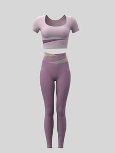 Women's Colorblock Crop Tee & High Waist Leggings Tracksuit Set, Sporty Breathable Comfy Outfits for Yoga Gym Workout Running, Ladies Sportswear for All Seasons, Sweatsuit Set