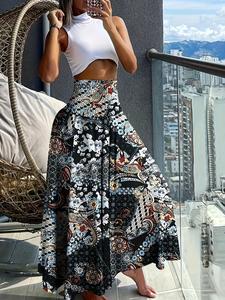 Women's All Over Print Skirt, Fashion Casual Maxi Skirt for Daily Holiday Vacation Wear, Bohemian Ladies Bottoms for All Seasons, Boho Womenswear, Long Skirt