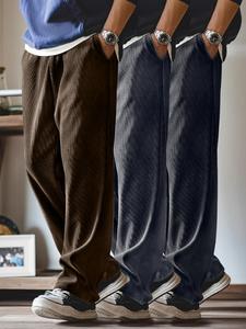 Men's Corduroy Pants, Casual Comfy Loose Straight Leg Trousers for Fall & Winter, Men's Bottoms for Daily Wear