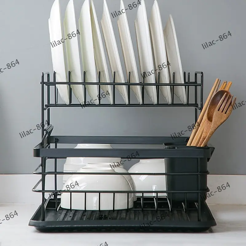 UK Large Kitchen Sink Dish Drainer Rack with Drip Tray and Plate Cutlery Holder 3