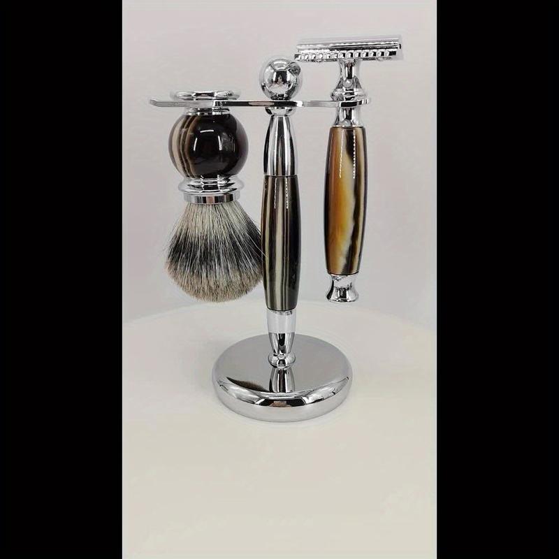 Good Oasis  A Pack of 3 Premium Shaving Items: Razor, Badger Hair Brush, and Metal Stand. Great for Flawless Beard and Mustache Grooming, Enabling Sleek Shaving and a Smooth Finish to Enhance Your Beard Styling Game. 7