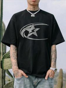 Men's Star Print Round Neck Tee, Regular Fit Casual Short Sleeve Crew Neck T-Shirt for Summer, Fashion Men's Top for Daily Wear, Tropical