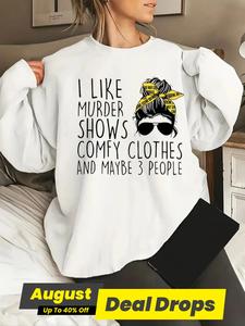 Women's Cartoon & Letter Print Drop Shoulder Sweatshirt, Fit Loose Trendy Comfort Crewneck Tops for Lady, Casual Long-sleeve Round Neck Pullover for Fall & Winter, Women's Clothes for Daily Wear, Womenswear, Soft Fashion Going Out Tops