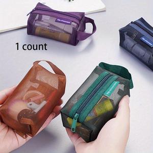 Mesh Outer Layer Cable Storage Bag, 1 Count Portable Small Carry-on Bag for Data Cable & Charger, Makeup Bag, Travel Dorm Cable Organizer, Travel Accessories, Travel Home Organizer, Travel Organization Pouch